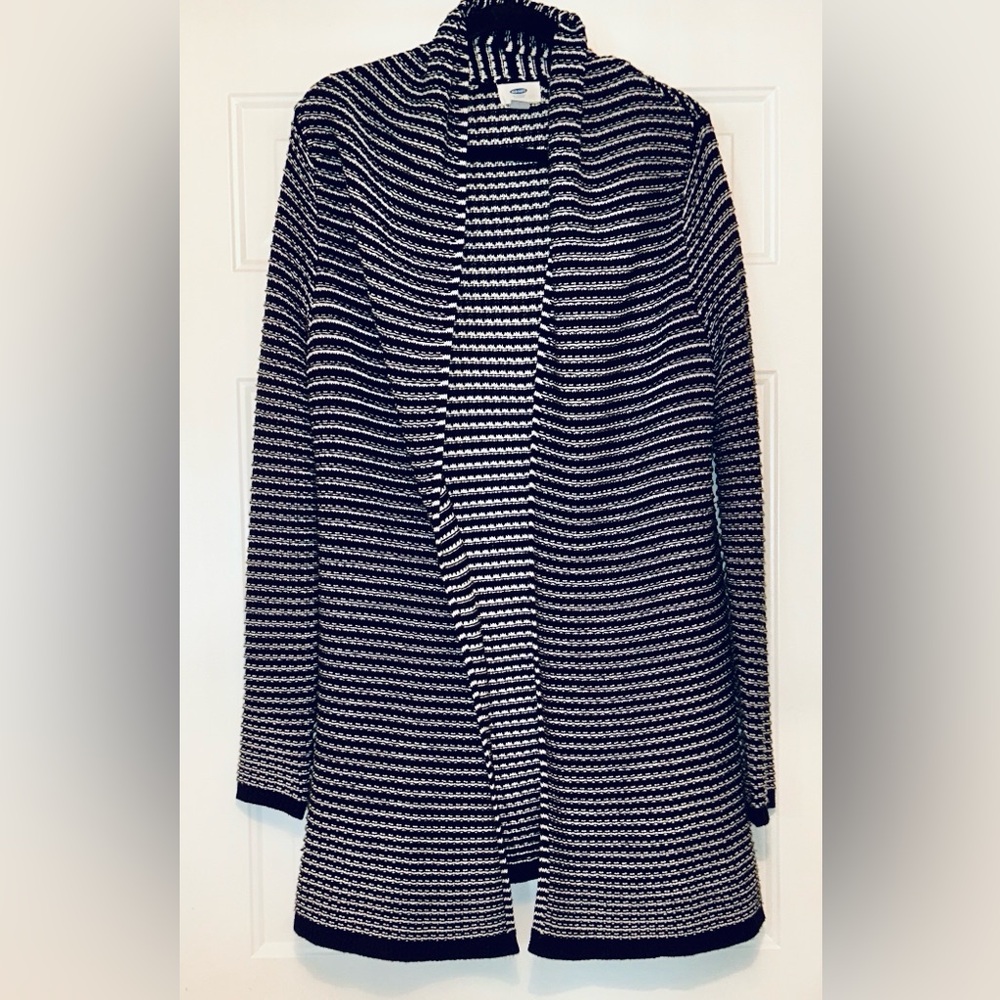 Old Navy Striped Women's Long Cardigan Sweater M Navy/White Duster Casual